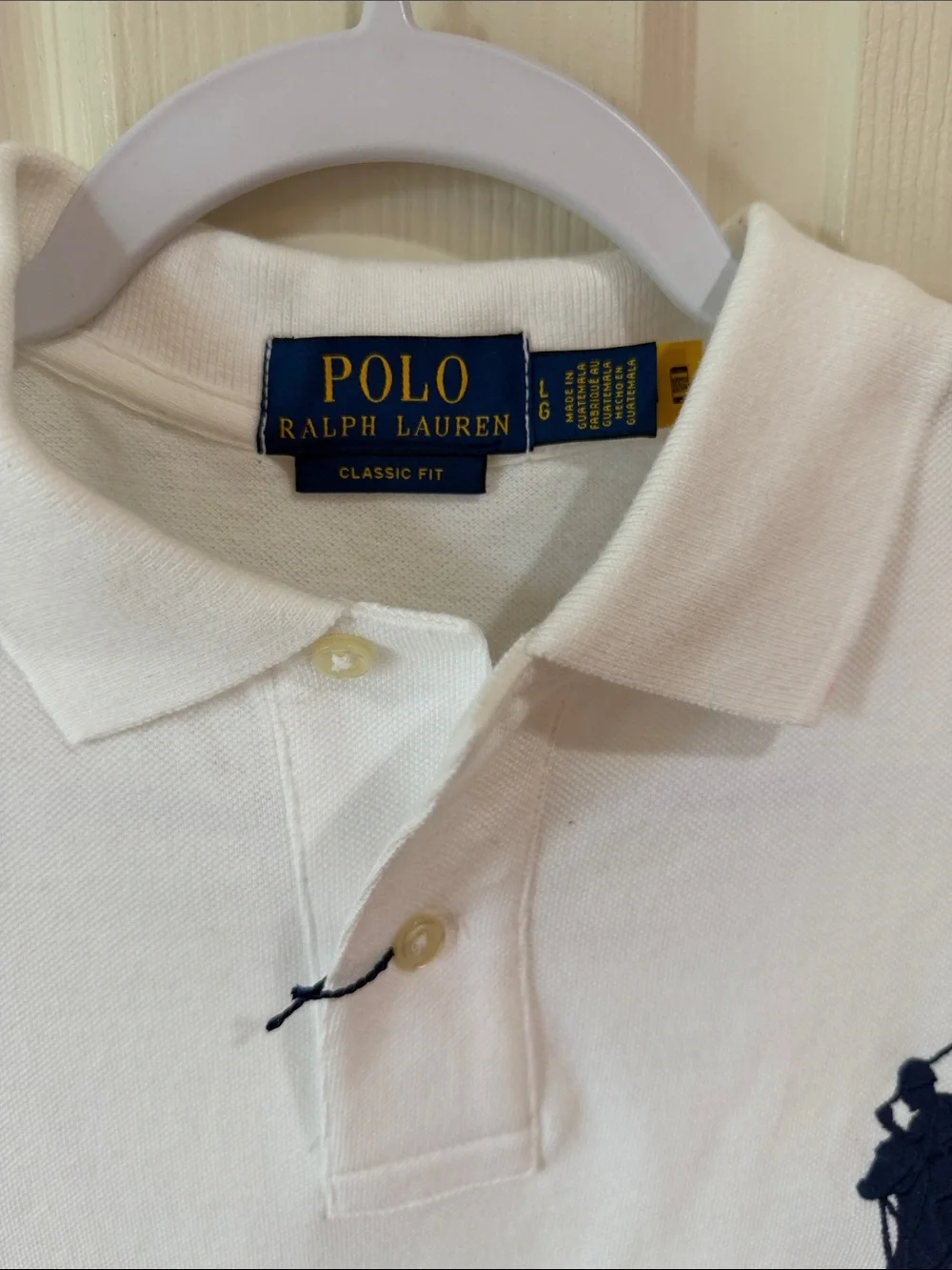 Ralph Lauren Men’s White Polo with Large Navy Logo Sz L.  New. Box23